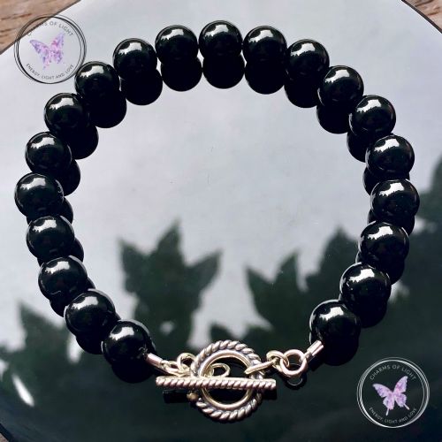 Black Onyx Healing Bracelet with Silver Toggle Clasp